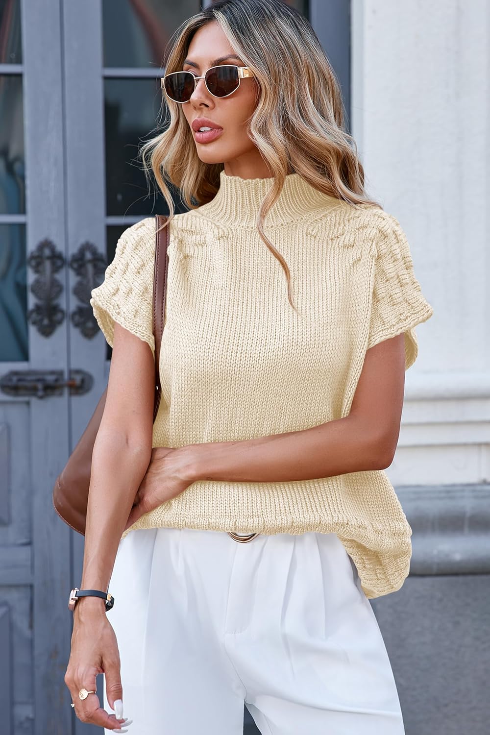 Cakulo Women's Fall Oversized Mock Neck Sleeveless Sweater Vest