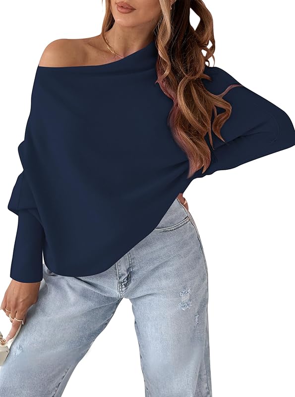 Cakulo Womens Off - The - Shoulder Lightweight Oversized Knit Pullover, Ideal for Fall Looks