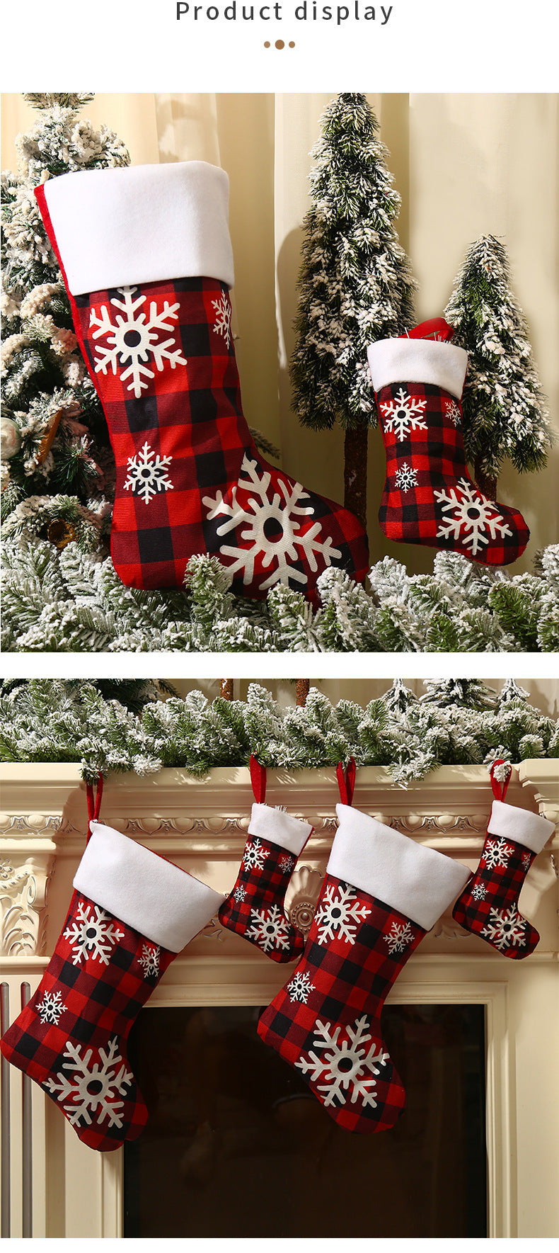 Christmas Supplies Red and Black Checkered Snowflake Christmas Socks Christmas Tree Decoration Children's Holiday Gift Socks Candy Socks