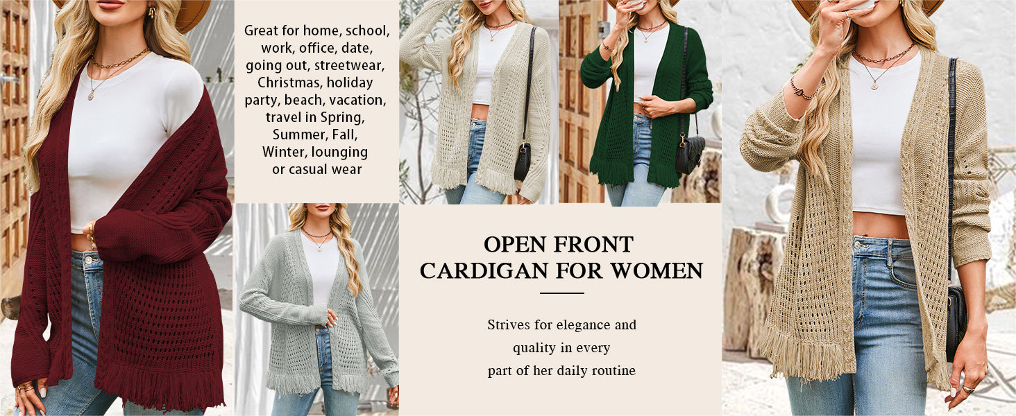 Cakulo Womens Crochet Fringe Cable Knit Oversized Cardigan