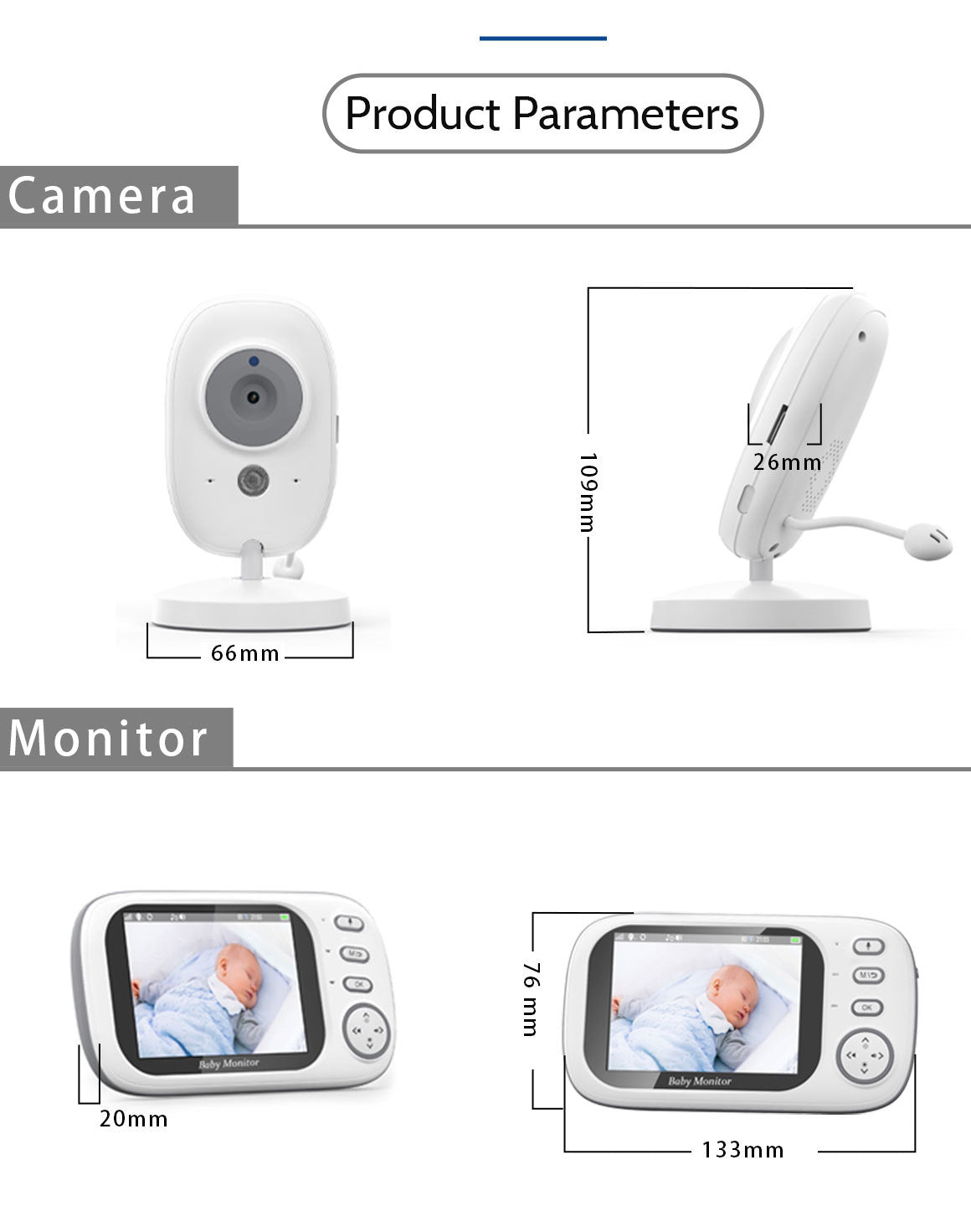 3.5inch Baby Monitor Caregiver Baby Monitor 603 Upgraded Model with Camera