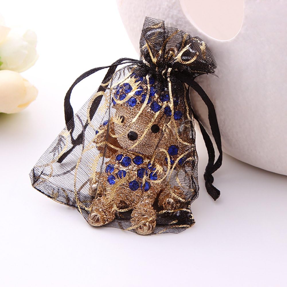 Cakulo 100pcs 4x6'' Black Organza Bags Eyelash Drawstring for Jewelry Candy Wedding