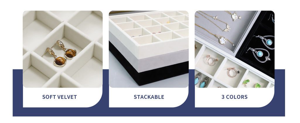 Cakulo Jewelry Organizer Set Velvet Tray with Lid Holds Rings Necklaces Bracelets