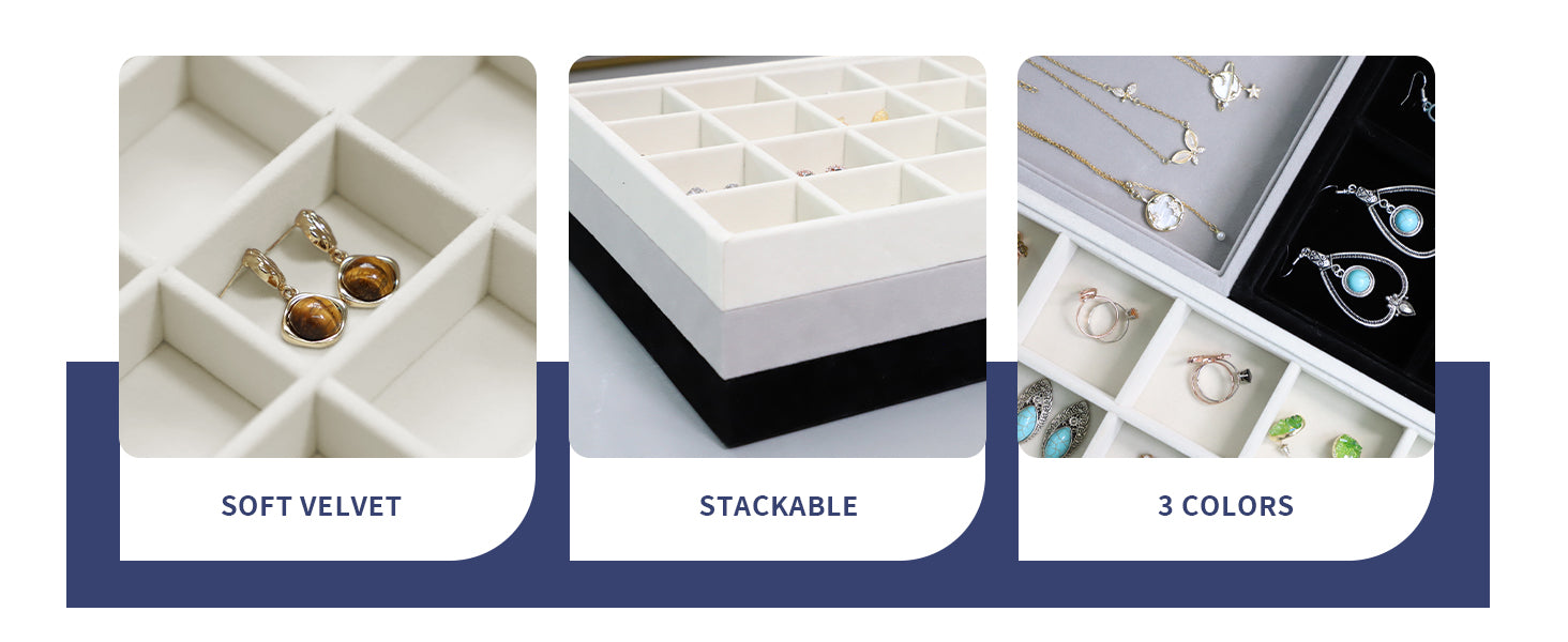 Cakulo Jewelry Organizer Set Velvet Tray with Lid Holds Rings Necklaces Bracelets