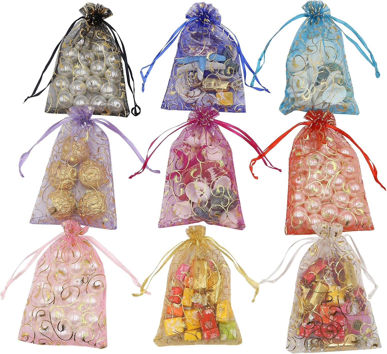 Cakulo 100PCS 4x6 Organza Mesh Bags: Drawstring Sheer Pouches for Jewelry/Wedding Gifts