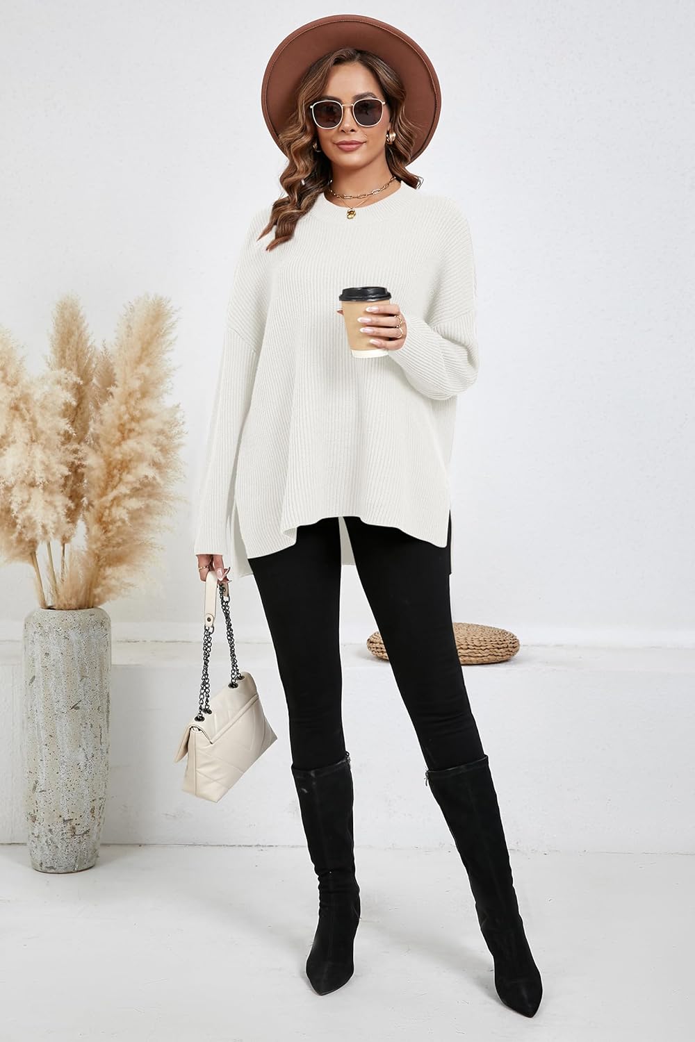 CAKULO Women's Batwing Oversized Loose Fall Knitted Pullover