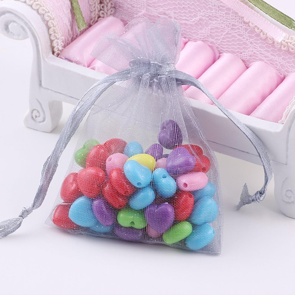 Cakulo 100pcs Grey Organza Bags 5x7in Drawstring Jewelry Party Wedding Favors