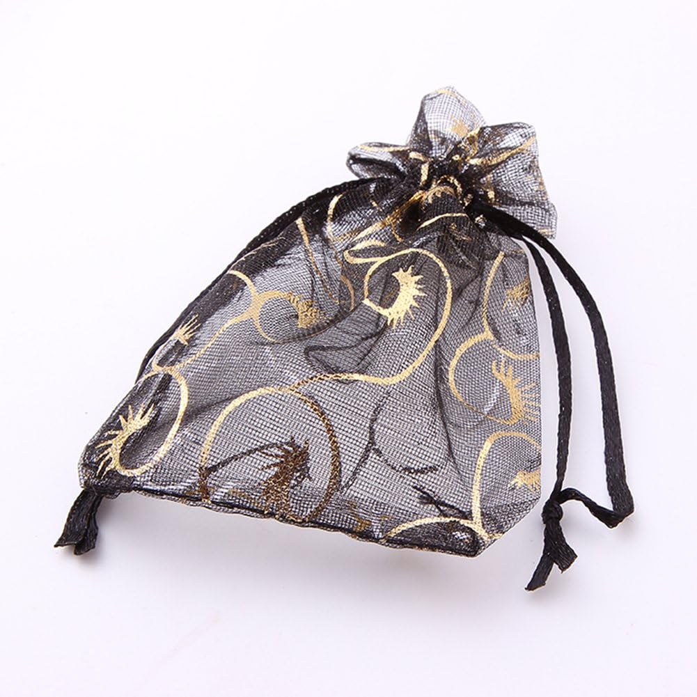 Cakulo 100pcs 4x6'' Black Organza Bags Eyelash Drawstring for Jewelry Candy Wedding