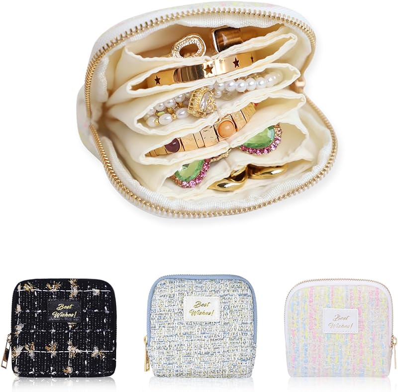 Cakulo Portable Travel Jewelry Case Pouches for Crystals Bracelets Rings—White Tassel