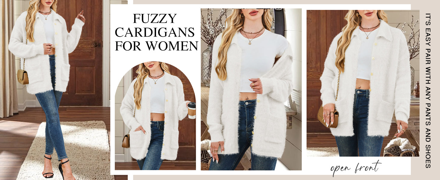 Cakulo Womens Oversized Fuzzy Collared Cardigan with Pockets for Fall/Winter