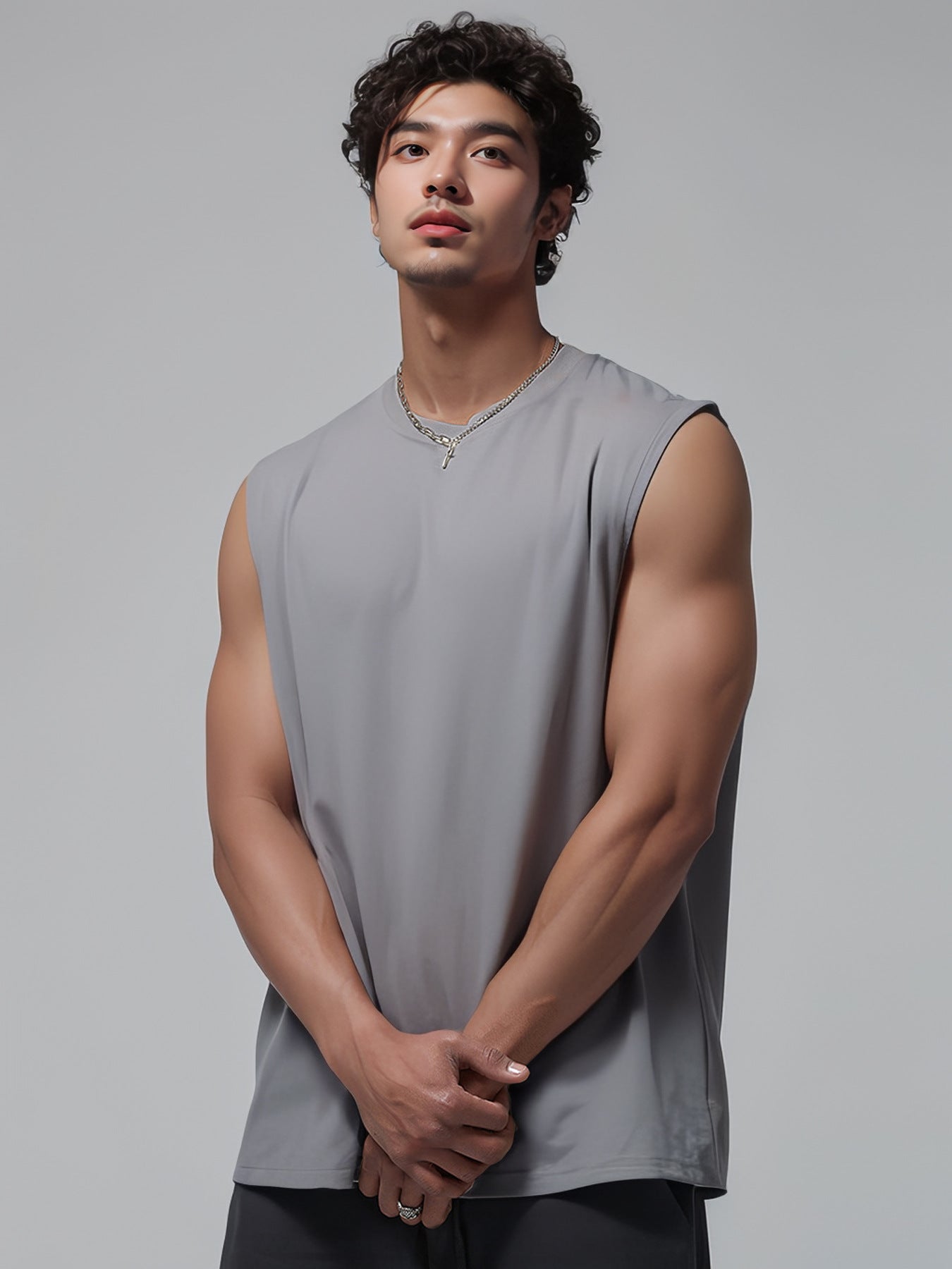 Cakulo Men's Wide Shoulder Sleeveless Vest Men's Simple Solid Color Loose