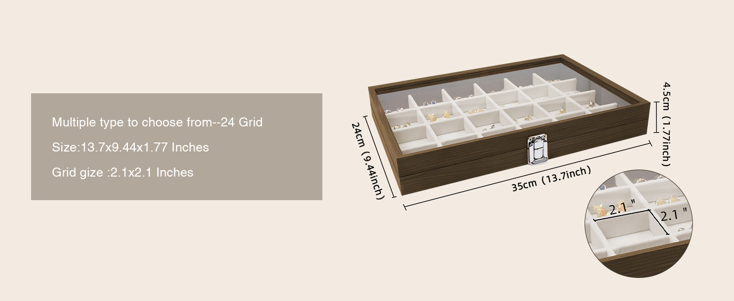 Cakulo Wooden Jewelry Sunglasses Organizer Vintage Tray with Lid for Watches