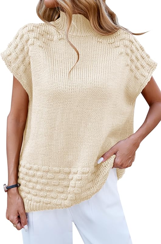 Cakulo Women's Fall Oversized Mock Neck Sleeveless Sweater Vest