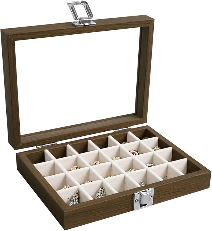 Cakulo 24 - Grid Jewelry Organizer Velvet Tray with Clear Lid Ring Earring Storage