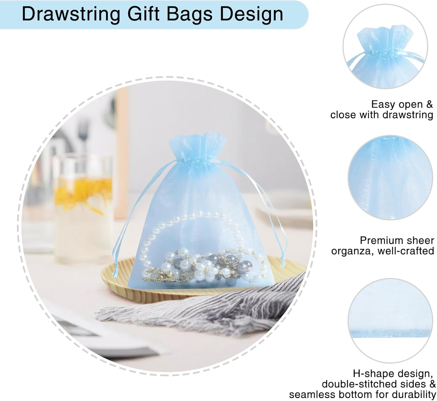 Cakulo 100pcs 3.9x4.7 Organza Gift Bags Drawstring for Wedding Candy Jewelry