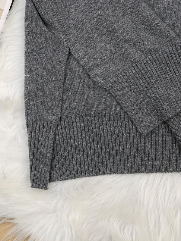 Cakulo FallFreshness Women's Sleeveless Knitted Sweater Vest Round Neck Side Slit Casual Chic Everyday Top Grey