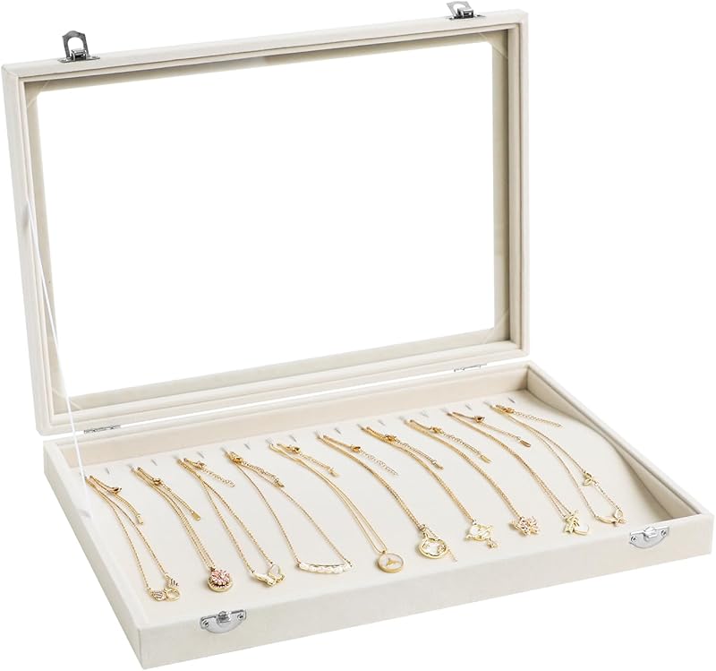 Velvet Jewelry Organizer Tray with Lid Holds Earrings Rings Bracelets for Dresser