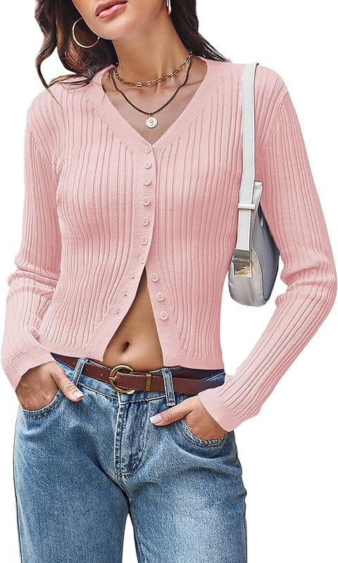 CAKULO Women Y2k Button V - Neck Slim Cropped Cardigan