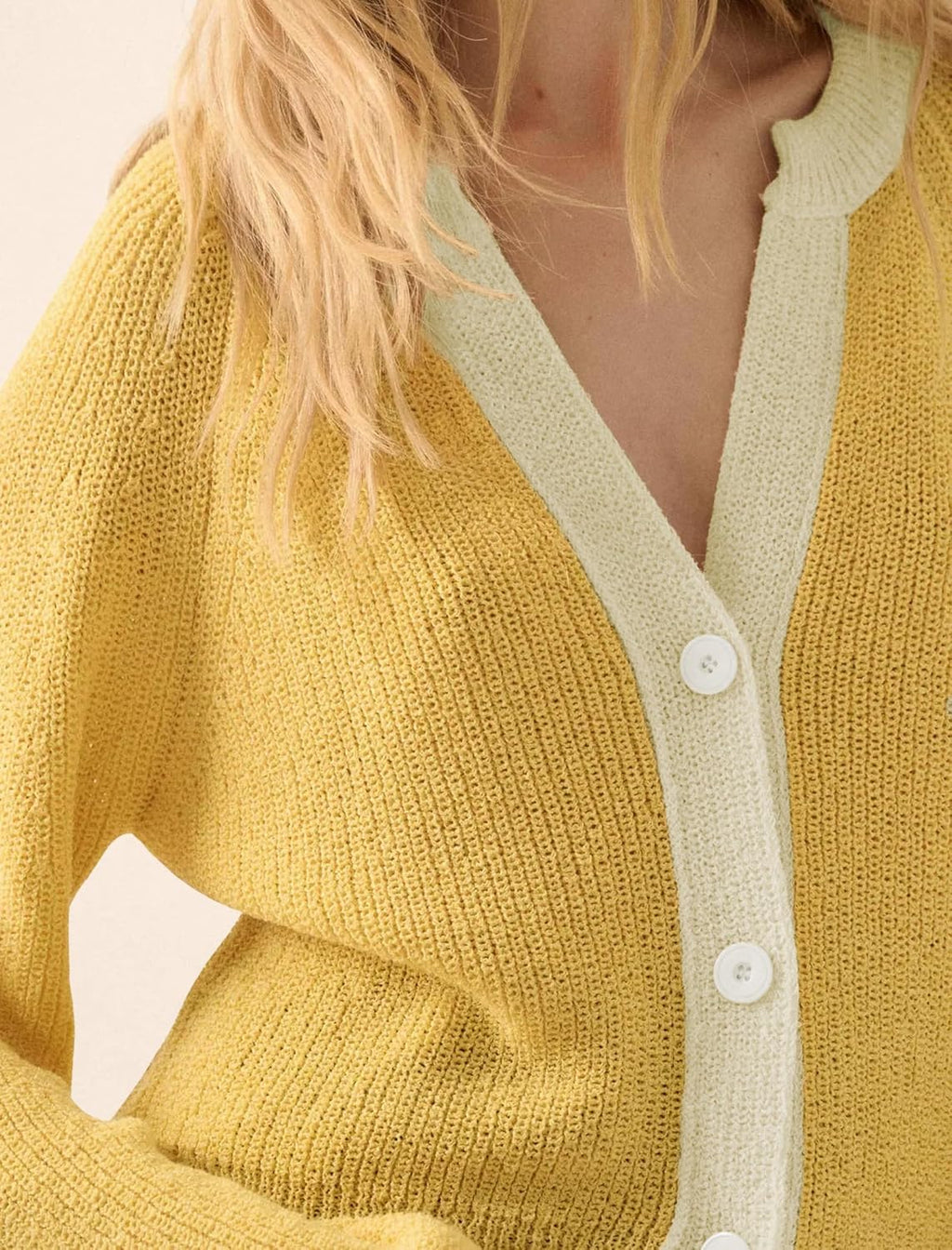 CAKULO Women Button V Neck Cardigan Sweater Contrast Knit Lightweight Long Sleeve Open Front Cropped Cardigans
