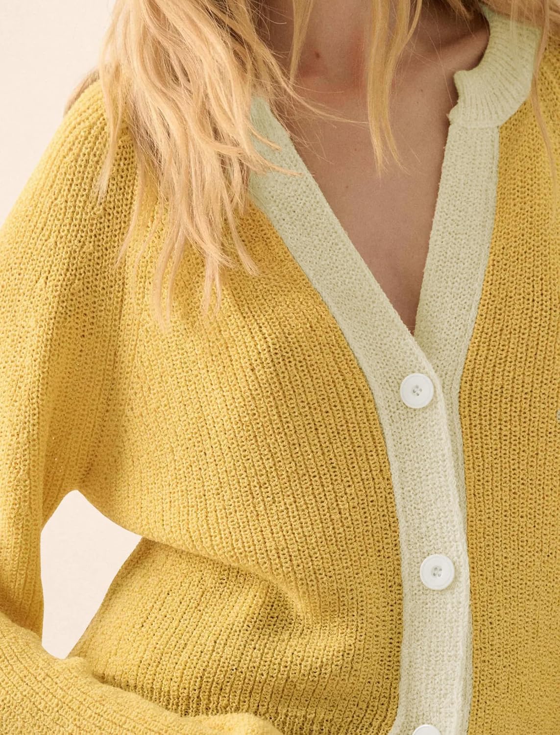 CAKULO Women Button V Neck Cardigan Sweater Contrast Knit Lightweight Long Sleeve Open Front Cropped Cardigans