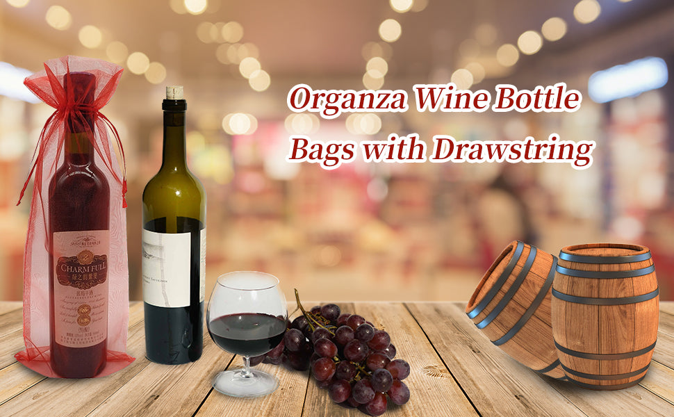 Cakulo 20pcs  Organza Wine Bags 5.5x14.5in Drawstring for Wedding Baby Shower