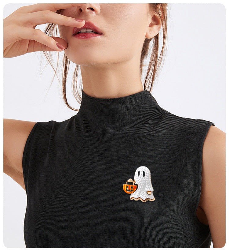 3pieces Fashion Halloween New Brooch White Ghost Horror Pumpkin Head Pin Brooch Fun Holiday Accessory