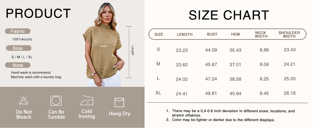 Cakulo Women's Fall Oversized Mock Neck Sleeveless Sweater Vest