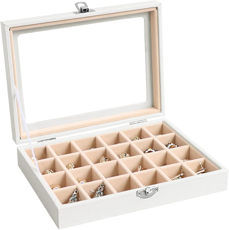 Cakulo 24 - Grid Jewelry Organizer Velvet Tray with Clear Lid Ring Earring Storage