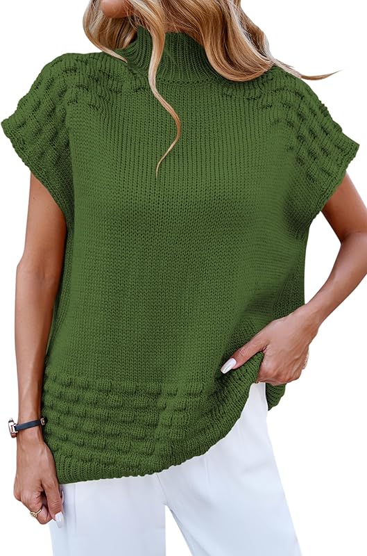 Cakulo Women's Fall Oversized Mock Neck Sleeveless Sweater Vest