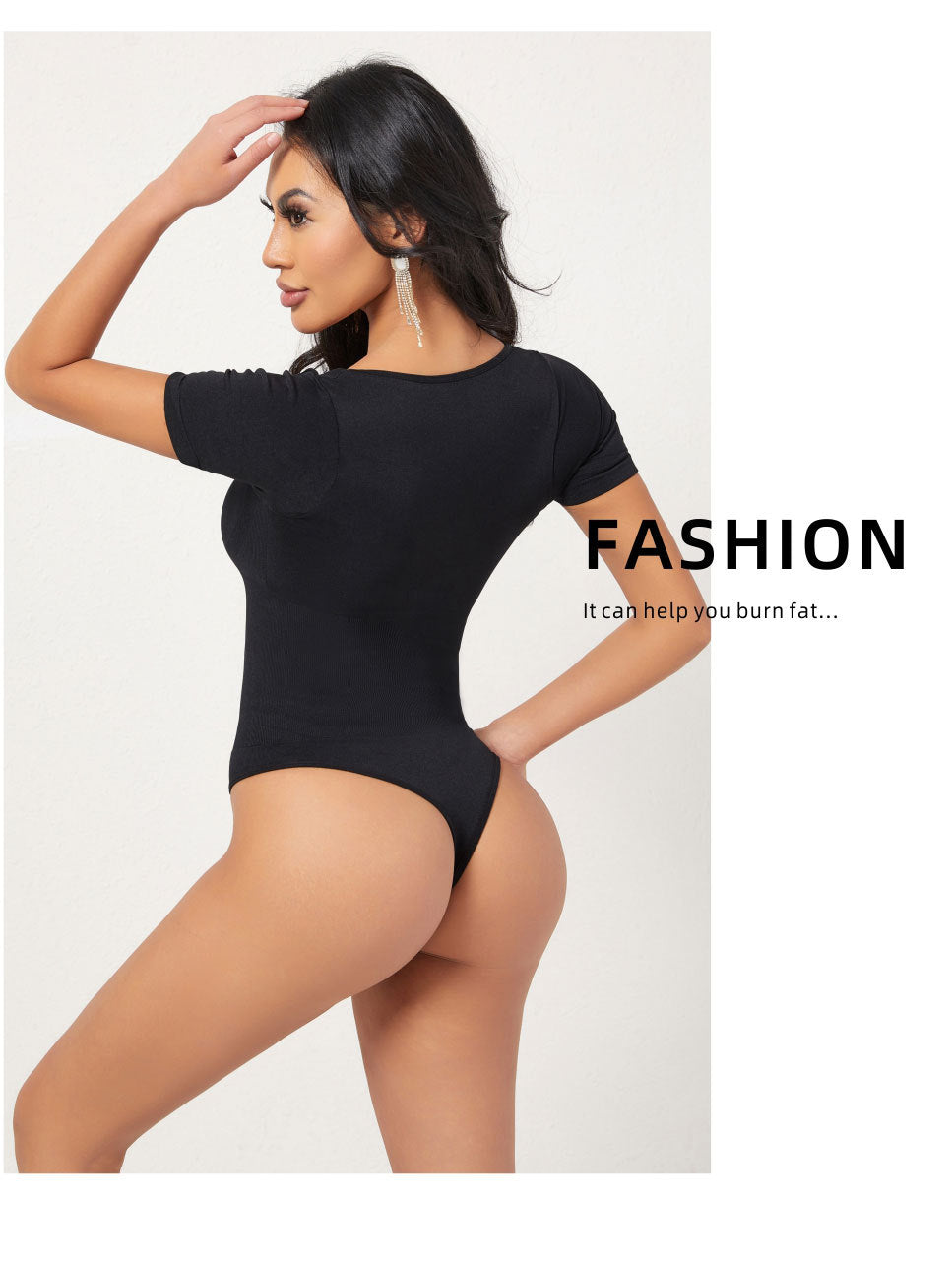 Cakulo Butt-Lifting Waist-Cinching Seamless Short-Sleeve Thong Shapewear Bodysuit