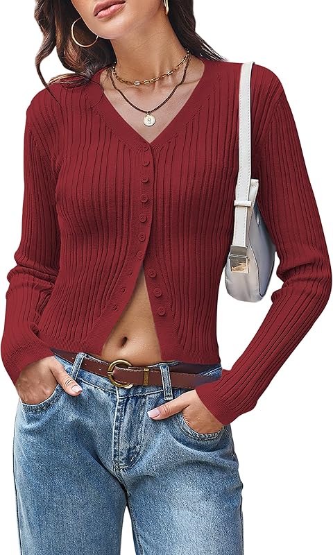 CAKULO Women Y2k Button V - Neck Slim Cropped Cardigan