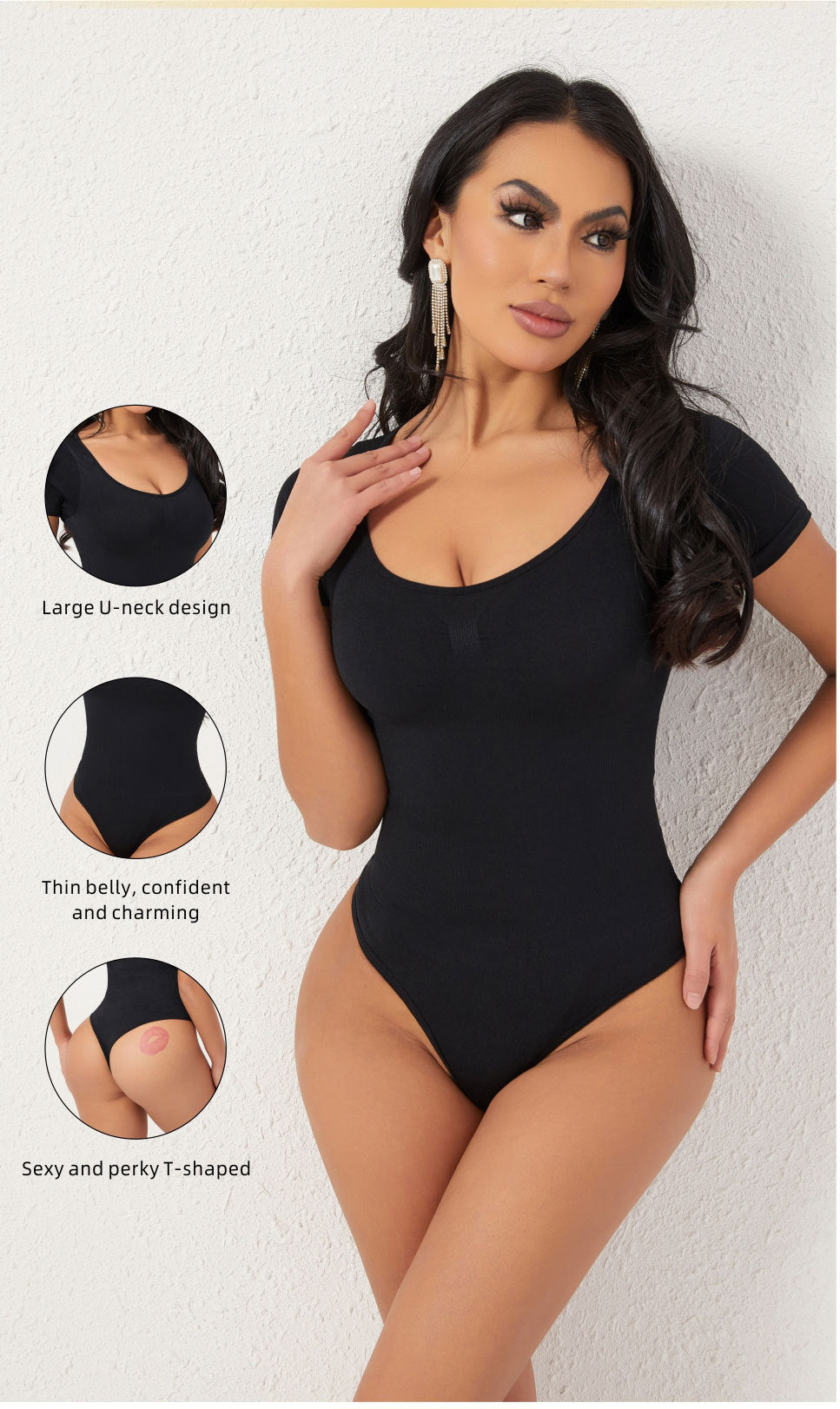 Cakulo Butt-Lifting Waist-Cinching Seamless Short-Sleeve Thong Shapewear Bodysuit