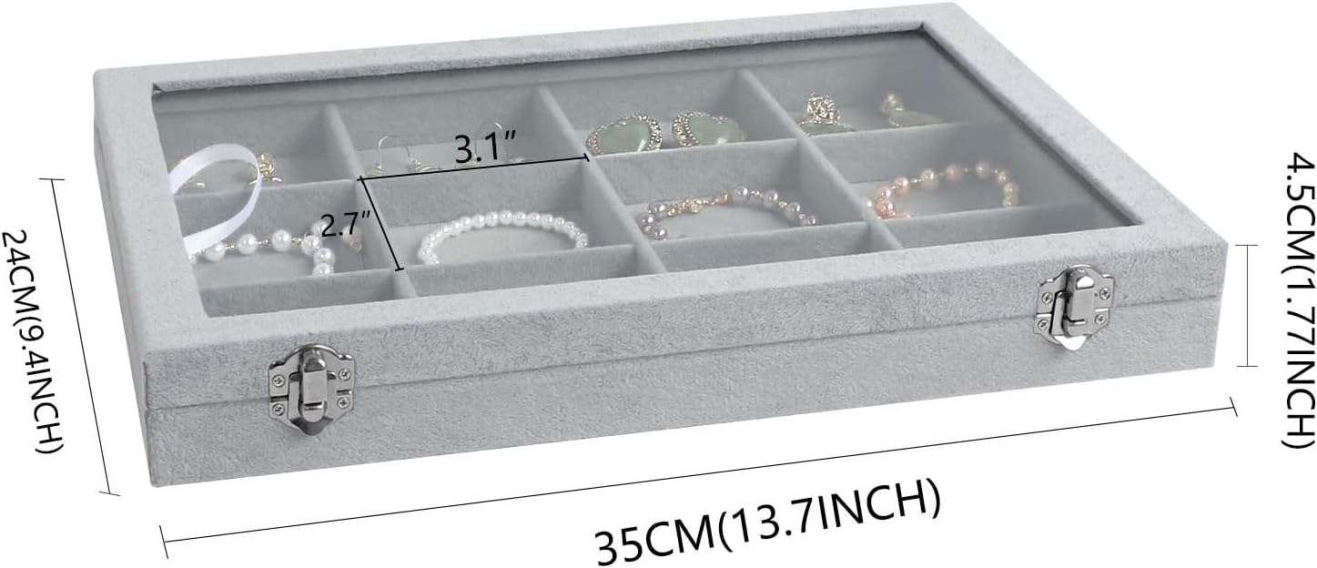 Cakulo Velvet Jewelry Organizer Tray with Clear Lid Stores Bracelets Rings Earrings