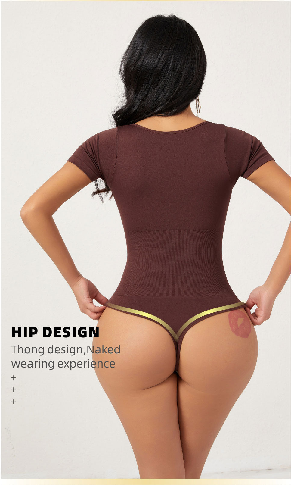 Cakulo Butt-Lifting Waist-Cinching Seamless Short-Sleeve Thong Shapewear Bodysuit