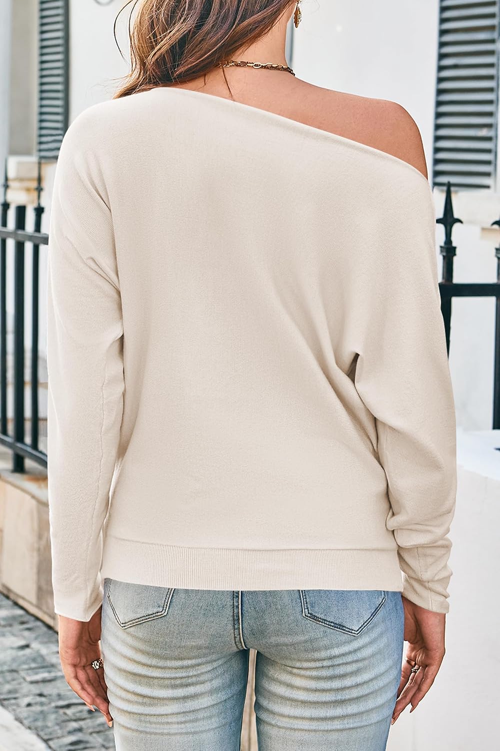 Cakulo Womens Off - The - Shoulder Lightweight Oversized Knit Pullover, Ideal for Fall Looks