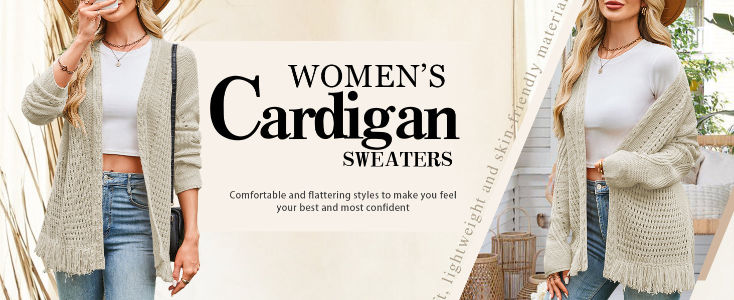 Cakulo Womens Crochet Fringe Cable Knit Oversized Cardigan