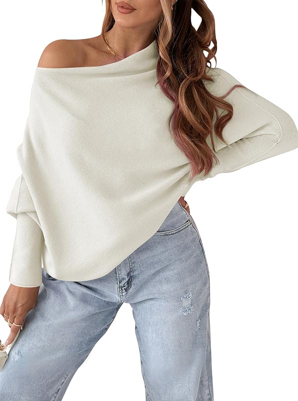 Cakulo Womens Off - The - Shoulder Lightweight Oversized Knit Pullover, Ideal for Fall Looks
