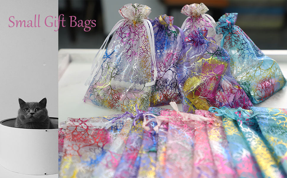 Cakulo 4x6 Organza Bags Mixed Coralline JewelryCandy Mesh Drawstring for Weddings