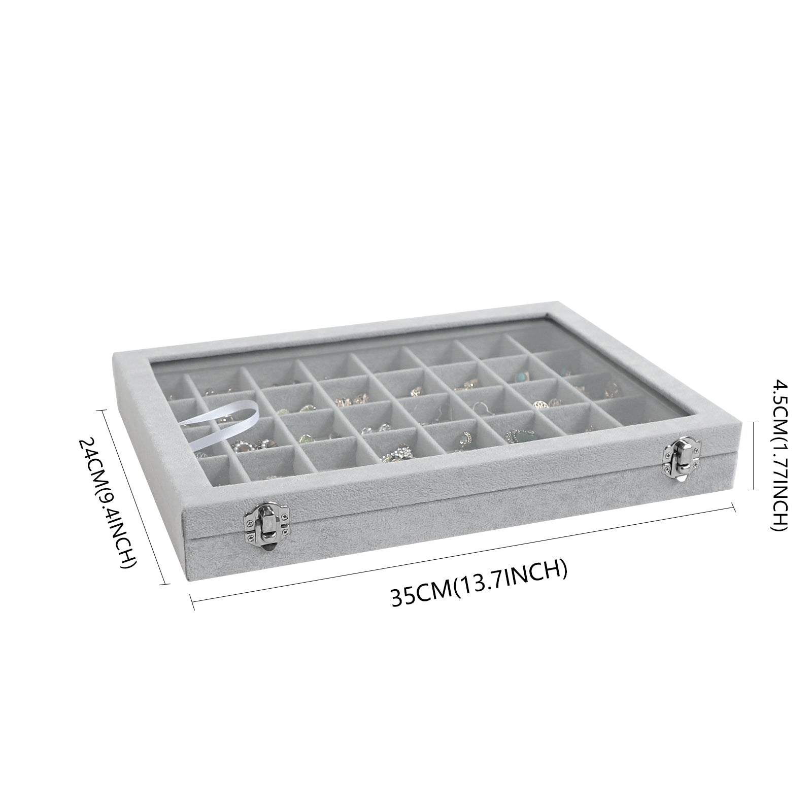 Cakulo Velvet Jewelry Organizer Tray with Clear Lid Stores Bracelets Rings Earrings