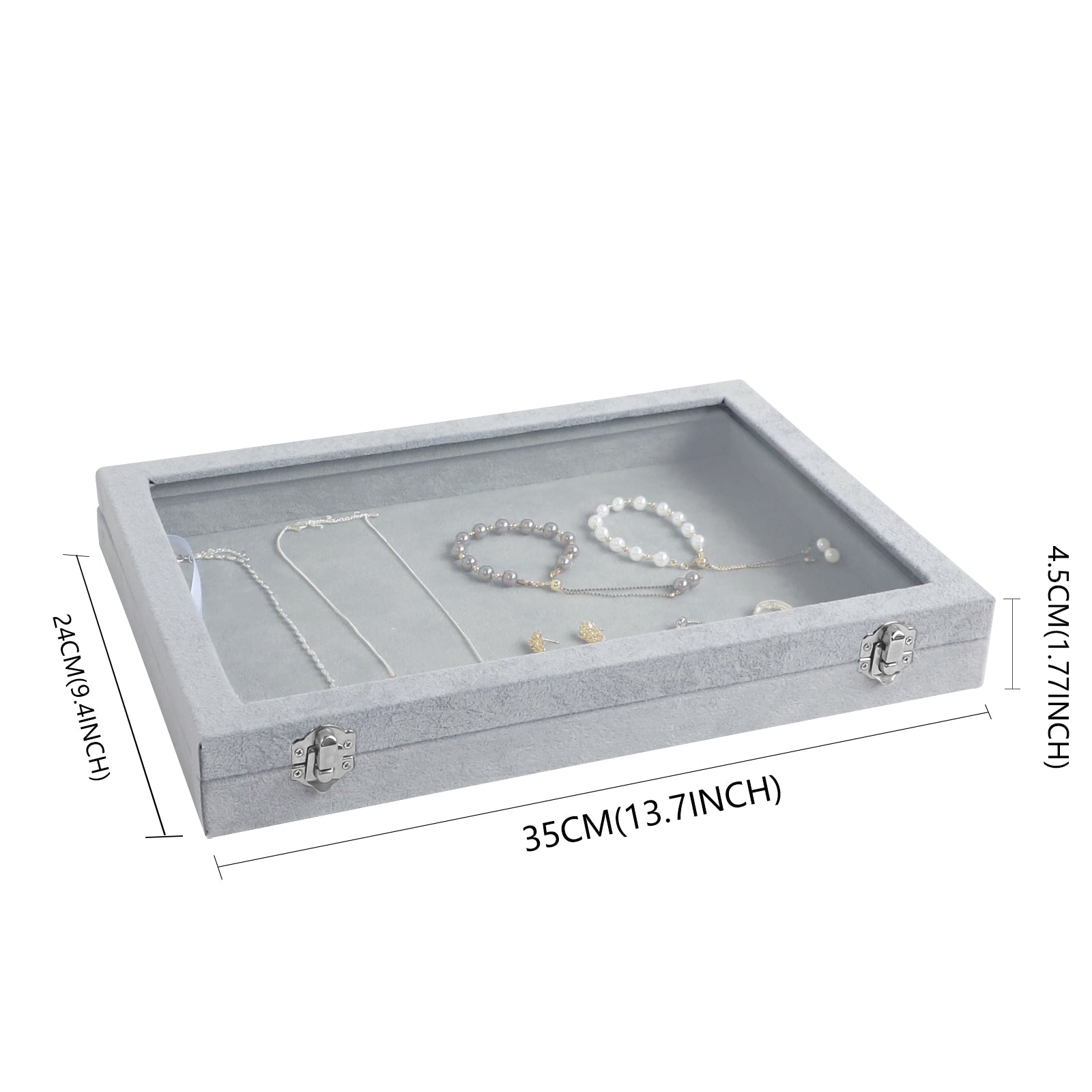 Cakulo Velvet Jewelry Organizer Tray with Clear Lid Stores Bracelets Rings Earrings