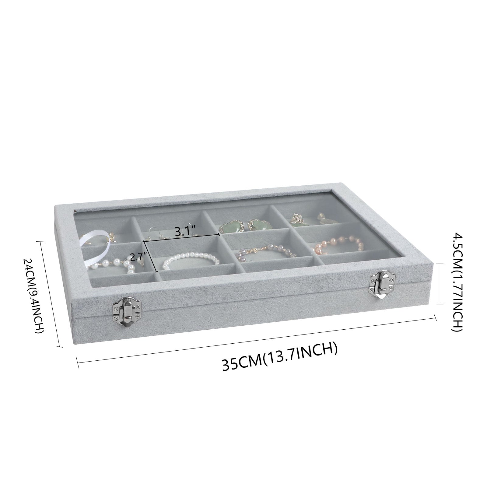 Cakulo Velvet Jewelry Organizer Tray with Clear Lid Stores Bracelets Rings Earrings