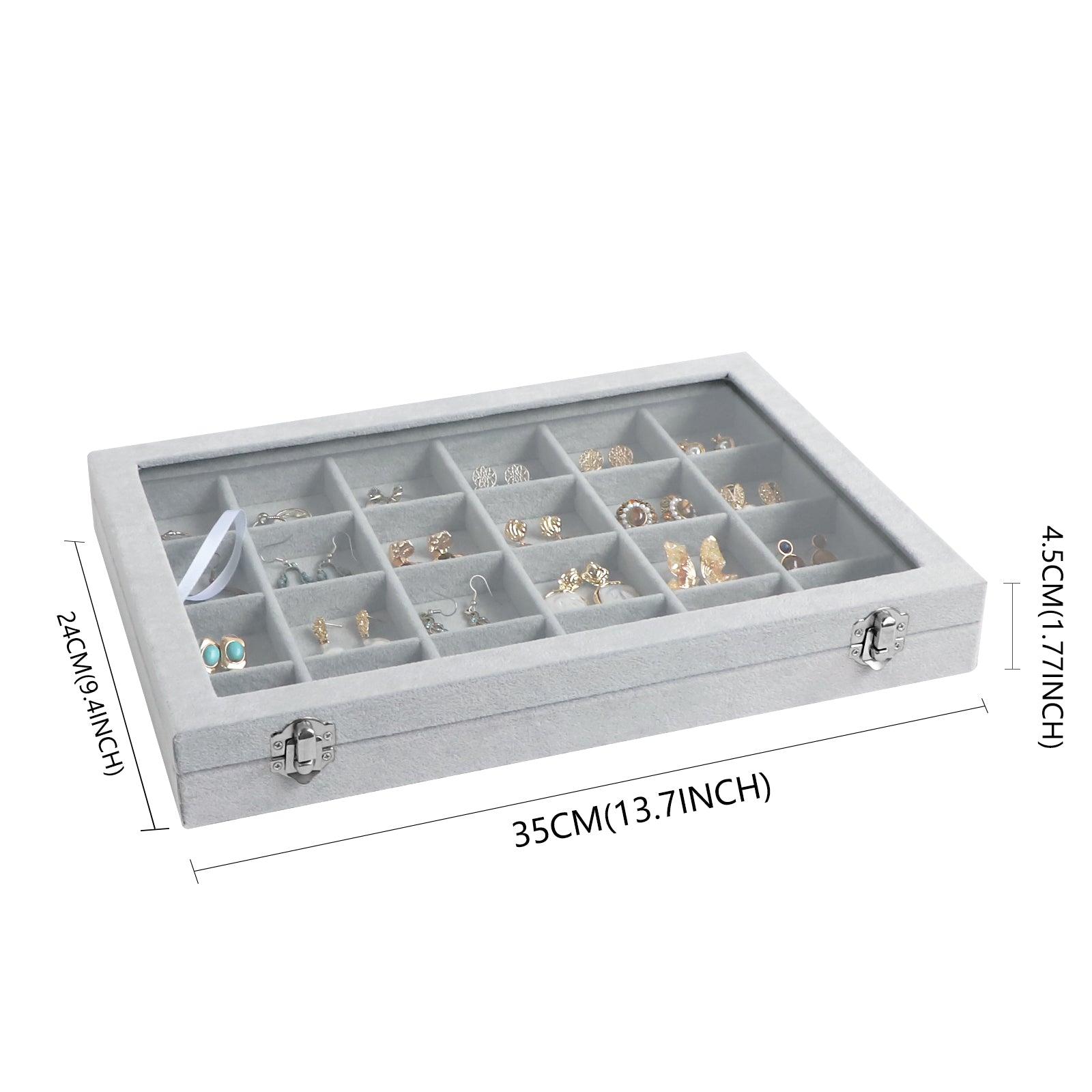 Cakulo Velvet Jewelry Organizer Tray with Clear Lid Stores Bracelets Rings Earrings