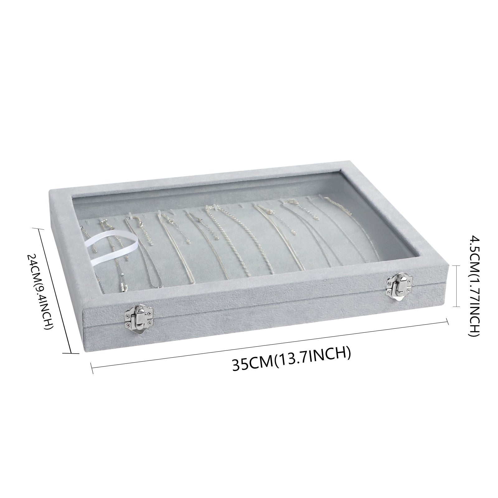 Cakulo Velvet Jewelry Organizer Tray with Clear Lid Stores Bracelets Rings Earrings
