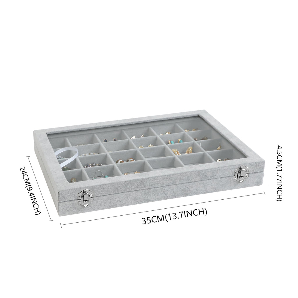 Cakulo Velvet Jewelry Organizer Tray with Clear Lid Stores Bracelets Rings Earrings