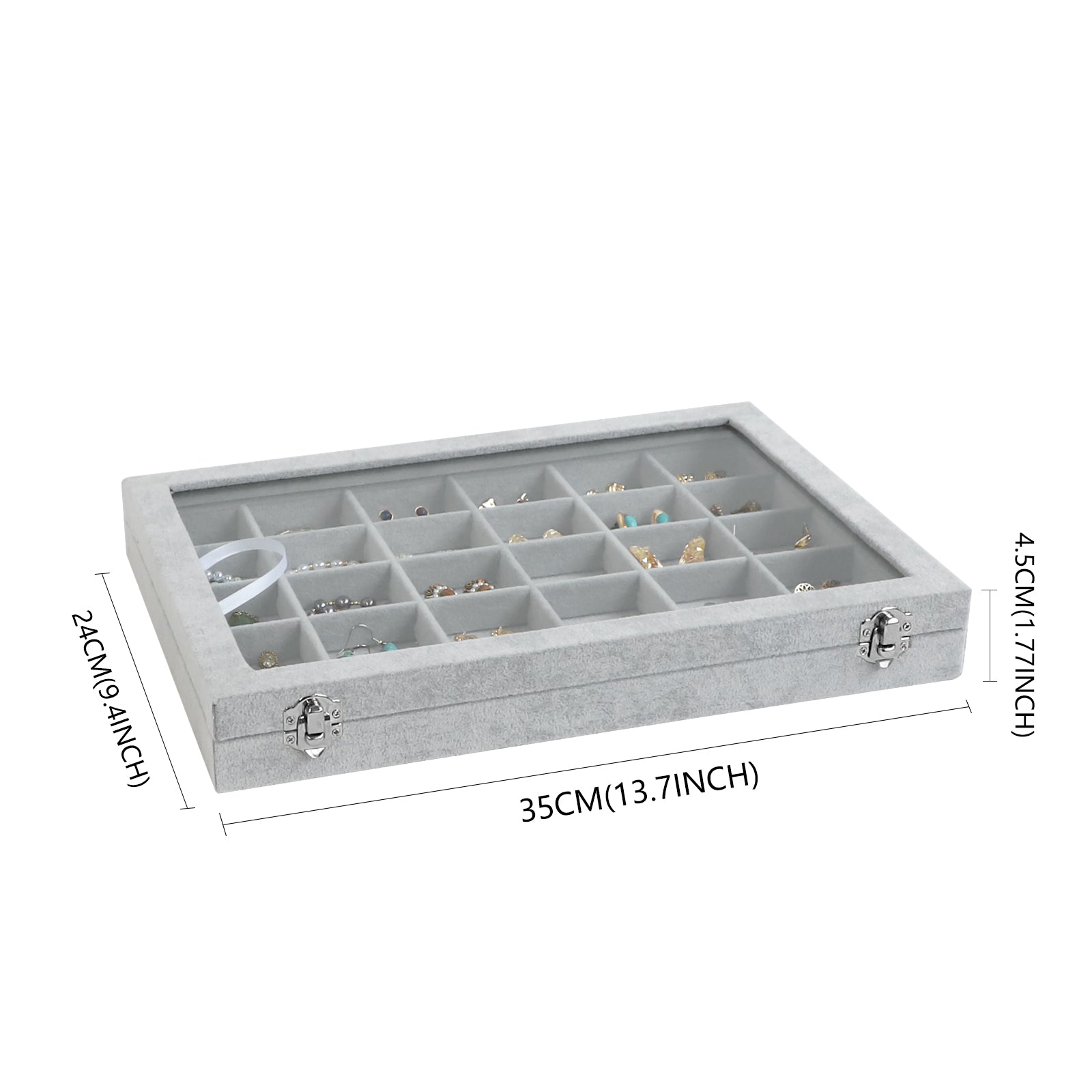 Cakulo Velvet Jewelry Organizer Tray with Clear Lid Stores Bracelets Rings Earrings
