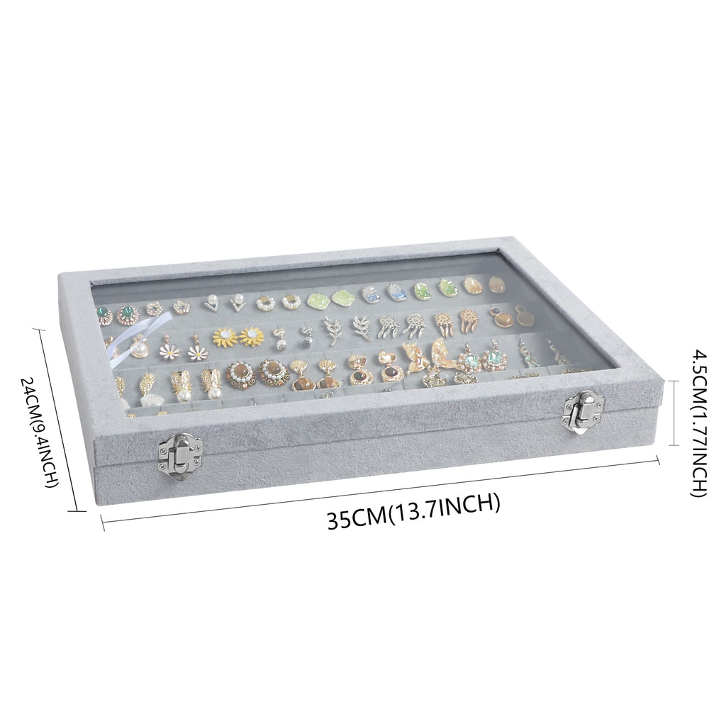 Cakulo Velvet Jewelry Organizer Tray with Clear Lid Stores Bracelets Rings Earrings
