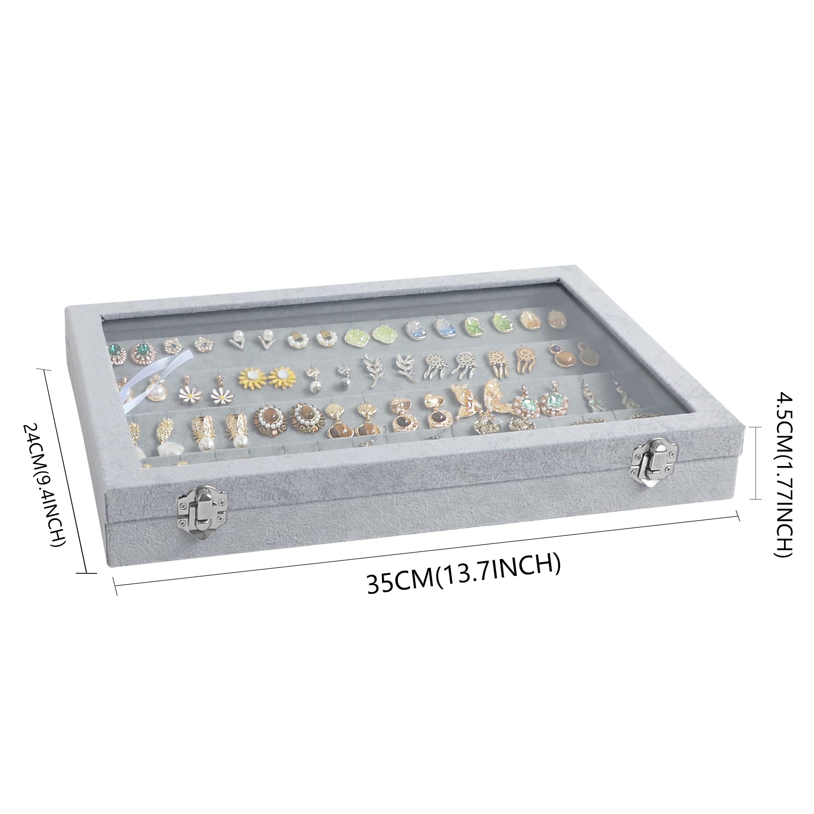 Cakulo Velvet Jewelry Organizer Tray with Clear Lid Stores Bracelets Rings Earrings