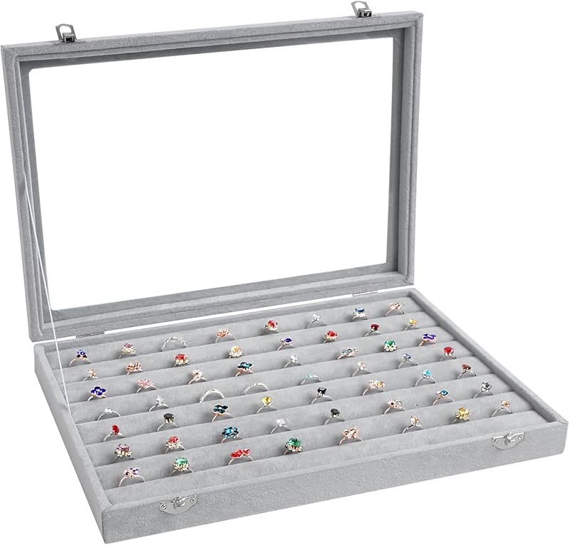 Cakulo Velvet Jewelry Organizer Tray with Clear Lid Stores Bracelets Rings Earrings