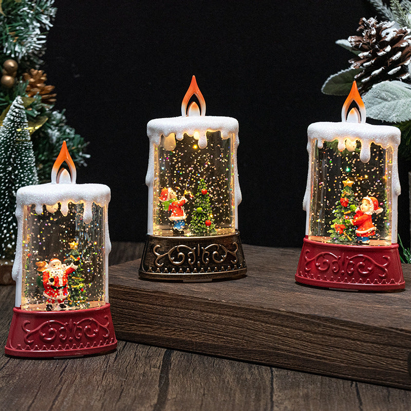 Christmas Glowing Water-Filled Candle Small Lantern Decoration Gift Elderly Water Feature Lamp Desktop Ornament Christmas Tree Arrangement