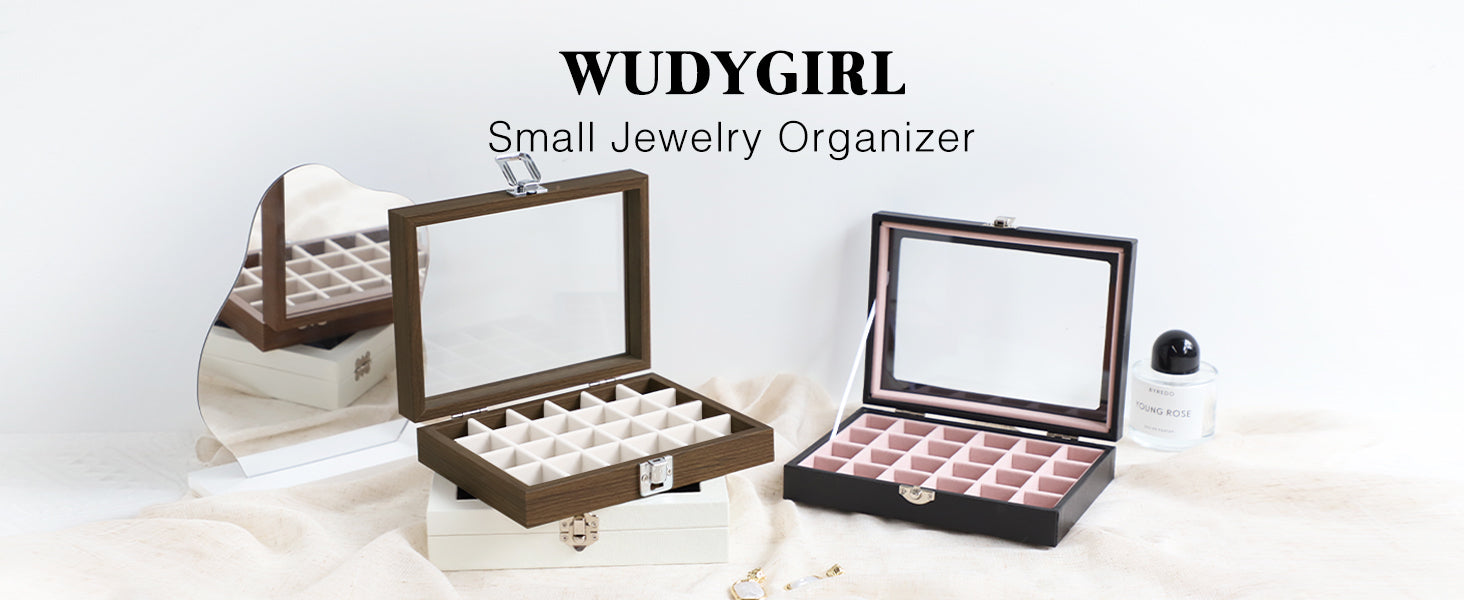 Cakulo 24 - Grid Jewelry Organizer Velvet Tray with Clear Lid Ring Earring Storage